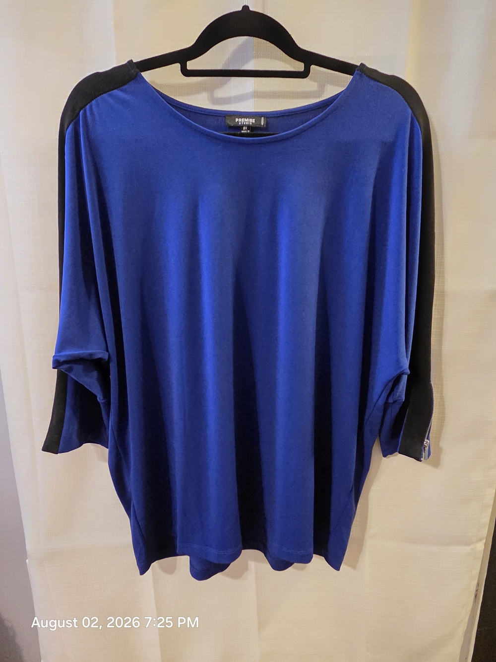 Premise Blue Top with Black Shoulder Panels